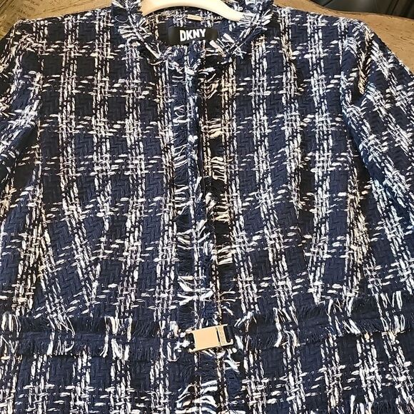 Navy and White Tweed Coat Size S DKNY NWT - Picture 3 of 11